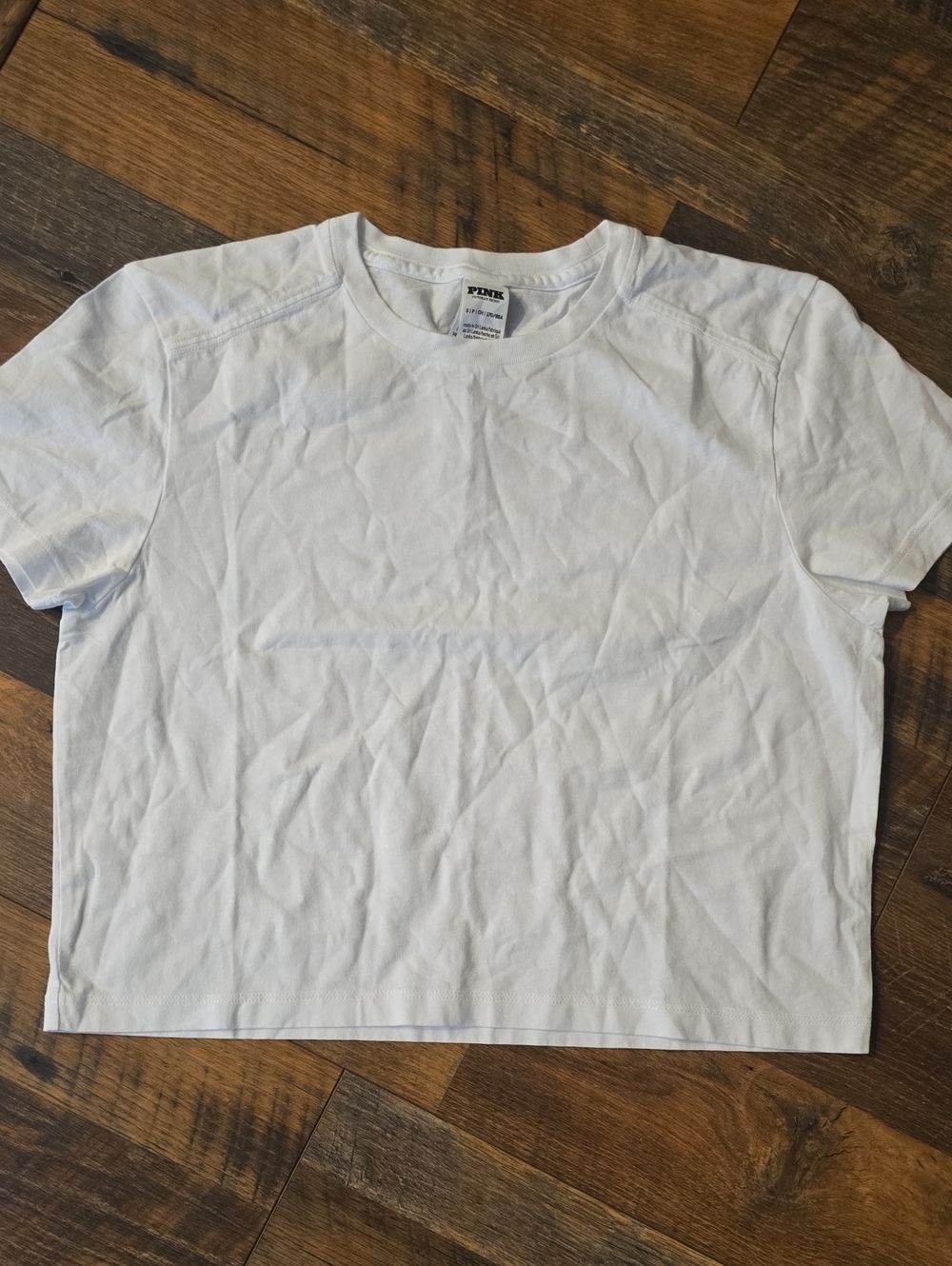 PINK Victoria's Secret White Cropped Crew Neck Tee SIZE S NWT